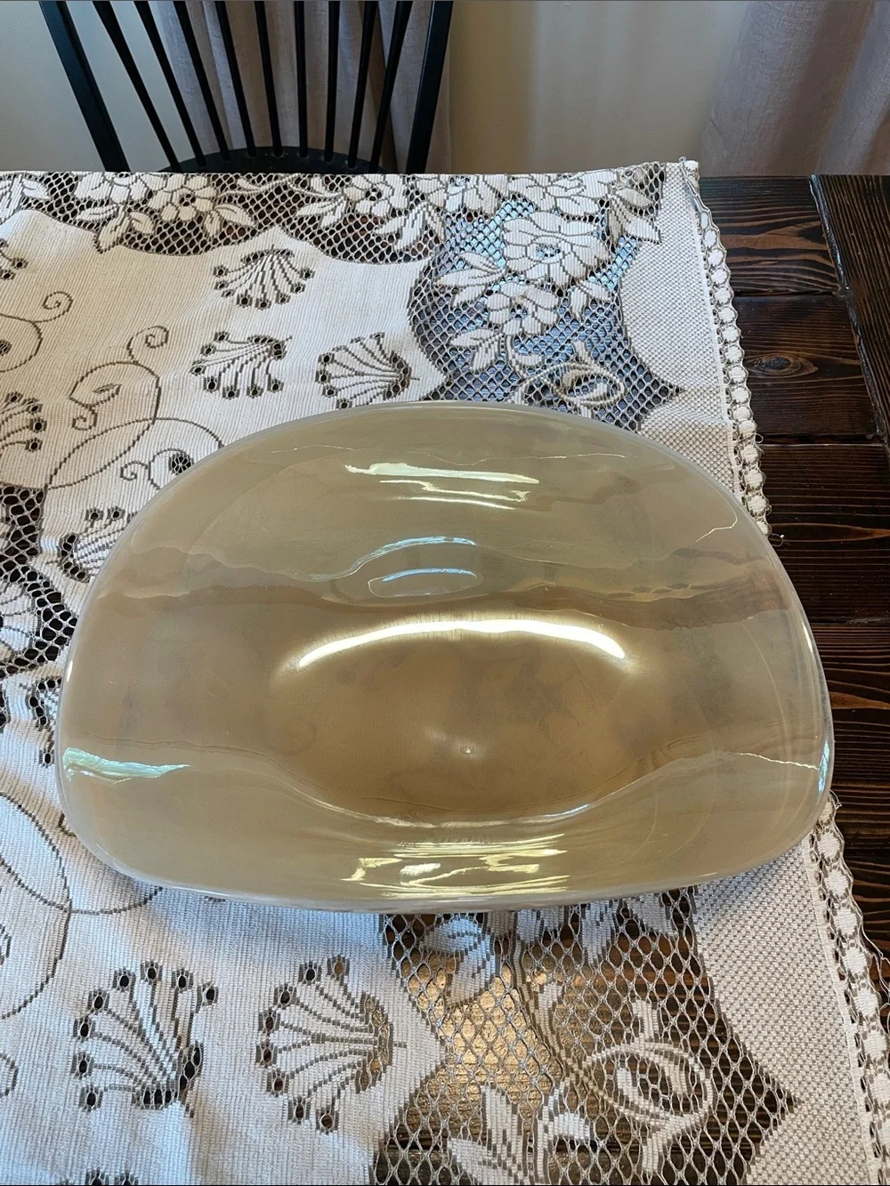White Opal Iridescent Glossy Decorative Curved Glass Fruit Bowl Pearl Beige